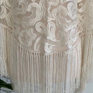 Vintage embroidered shawl;long fringes